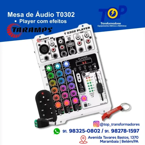 Mesa de Som Taramps 3 Canais T0302 player com Bluetooth e controle 