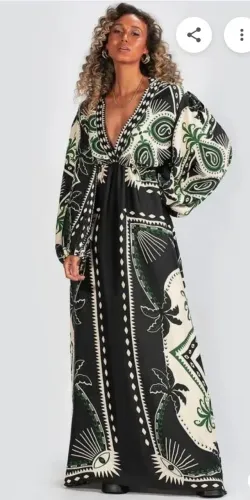 Vestido Longo Lenço Astral Preto Farm