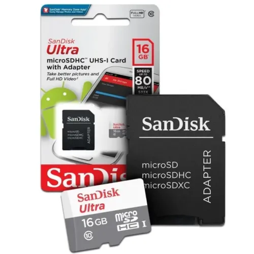 Cartão de Memória 16GB ou 32GB - SanDisk Ultra Micro SDHC Classe 10 com Adaptador SD