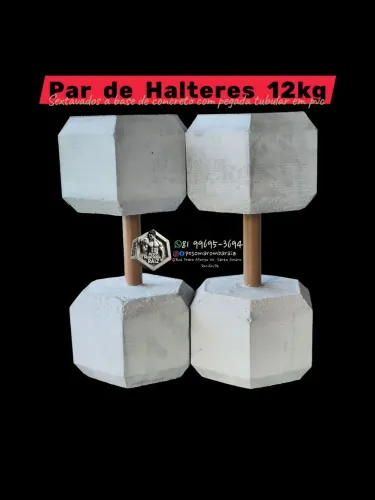 Par de halteres sextavados de 12kg em concreto ? Peso na medida certa pra subir nível!