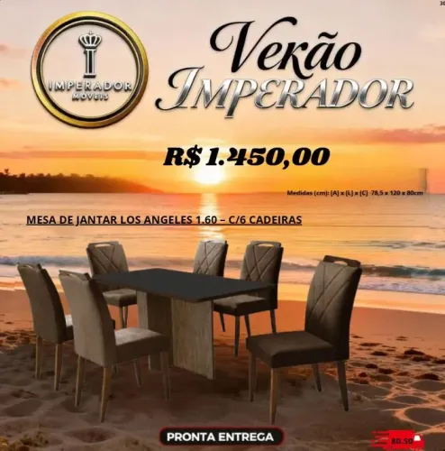 Mesa de jantar Los Angeles 1.60 com 6 cadeiras