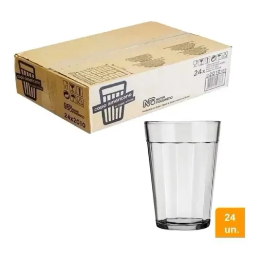 Copo Americano 24 Peças Bar Restaurante<br>Boteco Cerveja Vidro 190ML