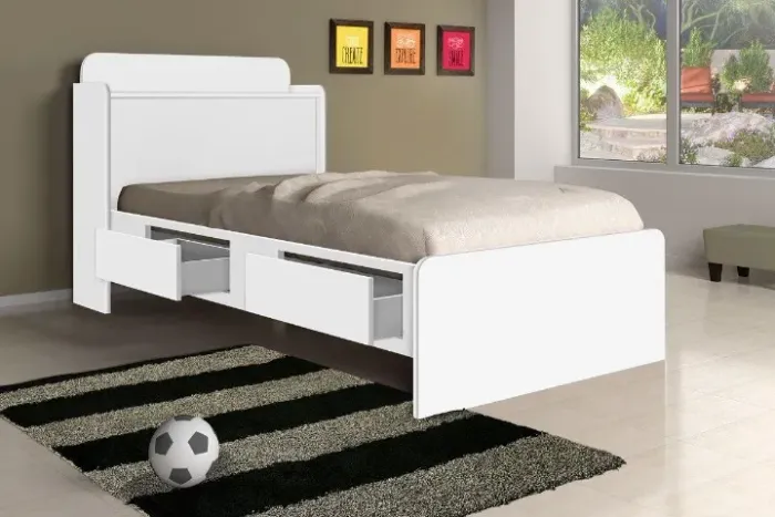 A Cama Tamires Solteiro Baú 2 Gavetas   Pronta Entrega  