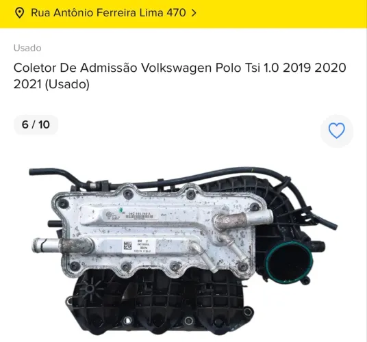 COLETOR DE ADMISSÃO VOLKSWAGEN POLO TSI 1.0 2019 