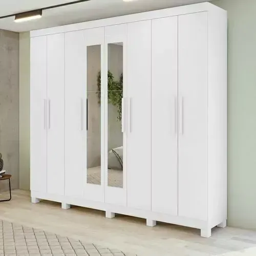 Guarda Roupa Casal 8 Portas 4 Gavetas Com Espelho e Pés - Lopas