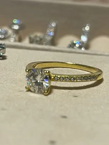 Anel Prata 925 Moissanite 1ct Banhado Ouro 18k