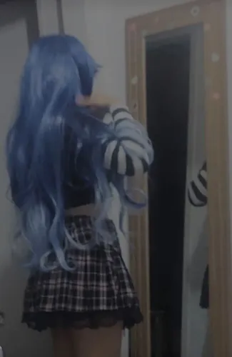 Peruca azul linda longa 