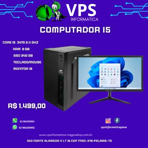 PC Desktop Core i5 - 8GB RAM - SSD 256GB - Monitor 19