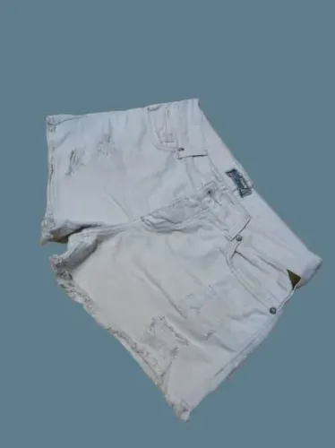 Short Jeans Branco Desfiado Khelf 