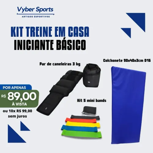 Kit treino em casa iniciante - Colchonete + Caneleiras + Kit mini bands