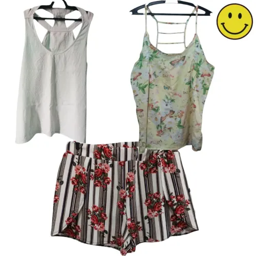conjunto três peças femininas short e blusas brechó kit