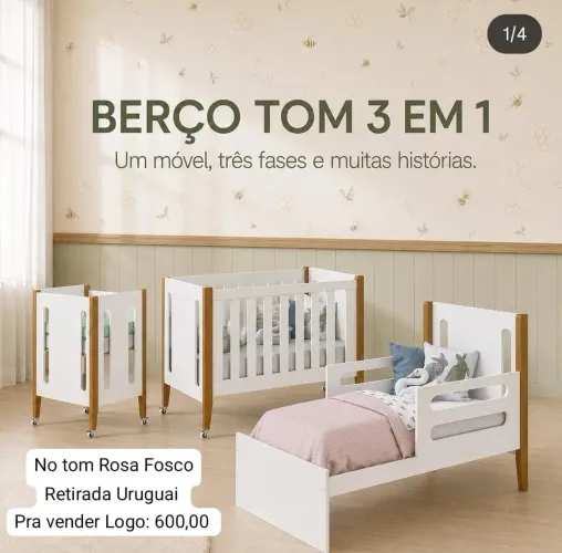 BERÇO 3 EM 1 EVOLUTIVO ROSA