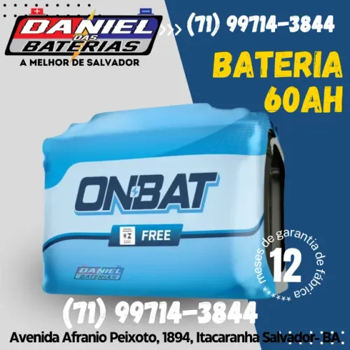 Bateria de carro Onbat 60 amperes, em Salvador - BA