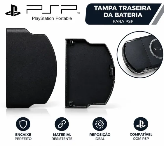 Tampa da Bateria PSP 3D 2000 / 3000 - Preta (Substituição / Peça de Reposição)