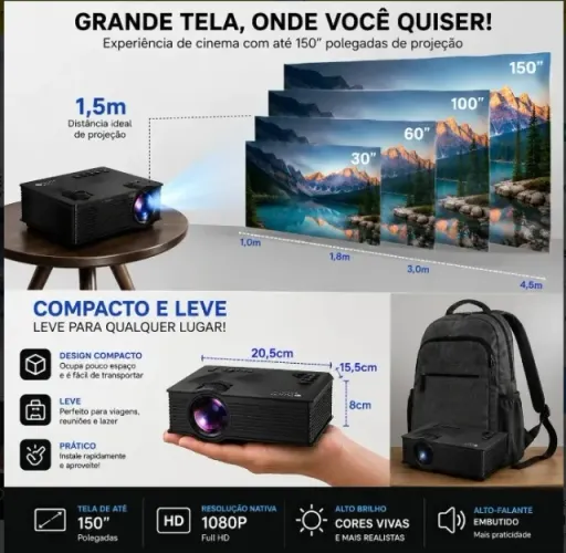 Projetor Led Portátil Ready Hdmi Usb Av Bivolt Home Theater