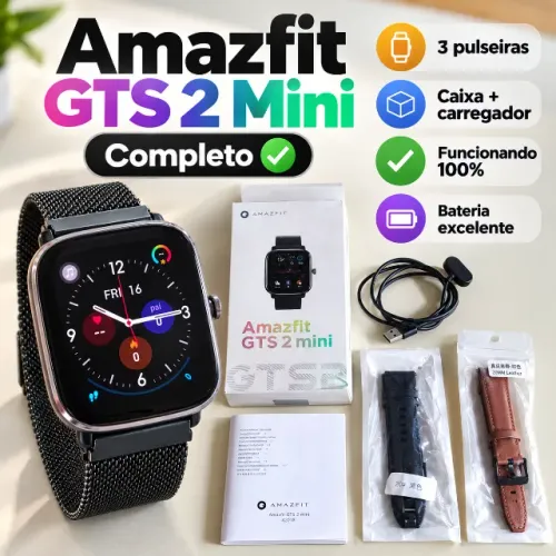 Amazfit GTS 2 Mini + GPS integrado + 3 Pulseiras + Caixa e Carregador