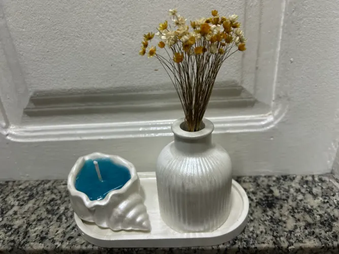 Kit Vela aromática e vaso de flores com bandeja
