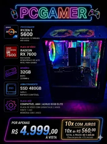 PC GAMER RX 7600  RYZEN 5600