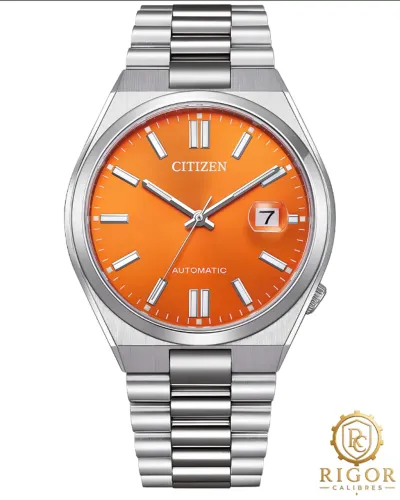 Relógio Citizen Tsuyosa NJ0151-88Z Mostrador Laranja: Automático, Safira e 50m Resistência