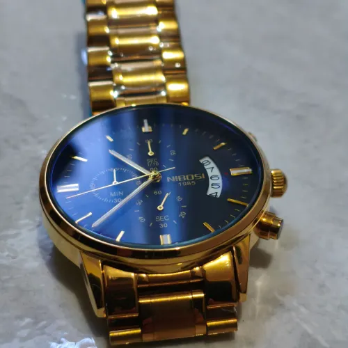 Relógio Nibosi Original Novo a Prova d'água Aço Inoxidável Dourado