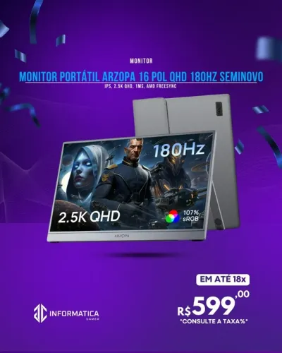 MONITOR PORTÁTIL ARZOPA 16 POL QHD 180HZ SEMINOVO