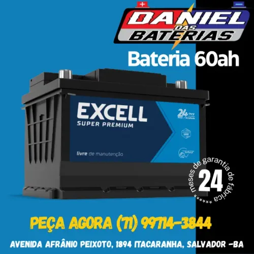 Bateria 60ah Excell, 24 meses de garantia de fábrica, em Salvador - Bahia