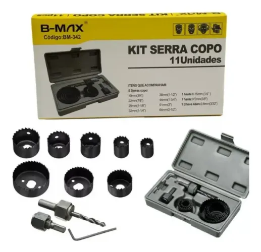 Serra Copo Bmax 11 Peças Profissional para Madeira MDF Drywall