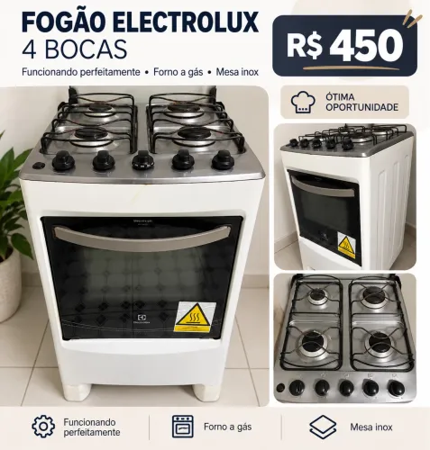 FOGÃO ELECTROLUX 4 BOCAS - R$ 450 Fogão Electrolux 4 bocas, s