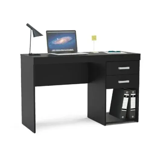 Mesa com 2 gavetas para casa ou escritório na cor preta 