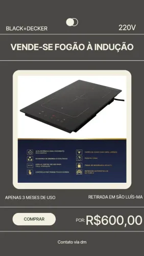Vende-se Cooktop à Indução Black Decker 2 Bocas 220V