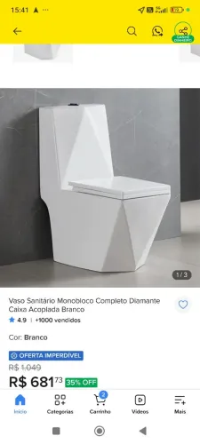 Vaso Sanitário Monobloco Diamante Caixa Acoplada Branco