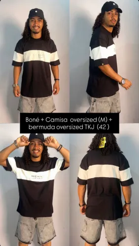 Boné black + camisa oversized + bermuda TKJ over