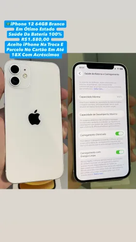 iPhone 12 64GB Branco ( Saúde Da Bateria 100% ) Usado