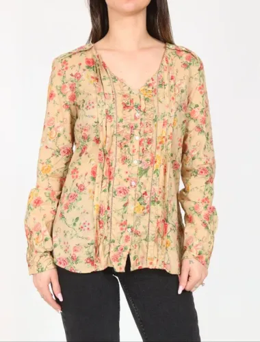 Camisa mangas longas 100 por cento algodão floral romântica super vintage e confortável