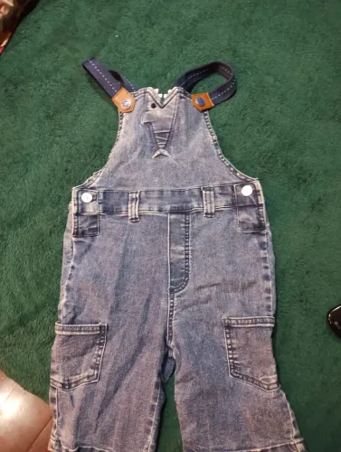 Jardineira infantil unissex jeans tamanho 5 anos Alphabeto