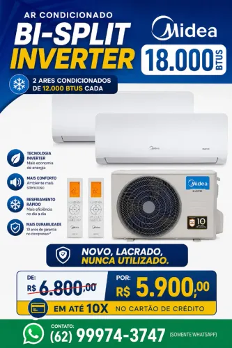 AR-CONDICIONADO MIDEA BI-SPLIT INVERTER 18.000 BTUs - NOVO