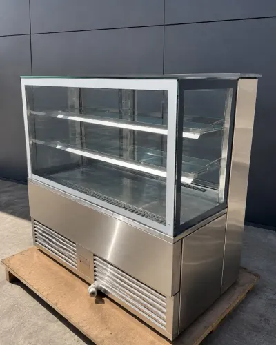 Balcão Vitrine Lusitânia 1,00x60x1,20 aço inox 430,vidro serigrafado -Novo