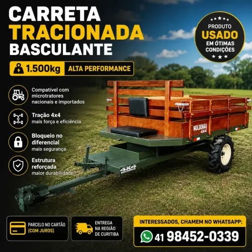 Carretinha tracionada para Tobata 4x4 basculante