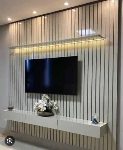 Painel Ripado Off White Com Led