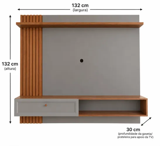 Painel de TV Suspenso - Cinza e Madeira