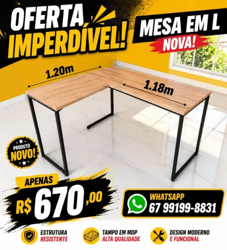Mesa em L escritório novo