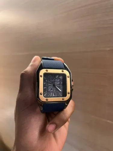 ? Relógio Cartier Santos de Cartier (Azul & Rose Gold)