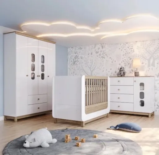 Conjunto quarto de bebê completo novo ( berço 2 em 1, guarda roupa e cômoda )