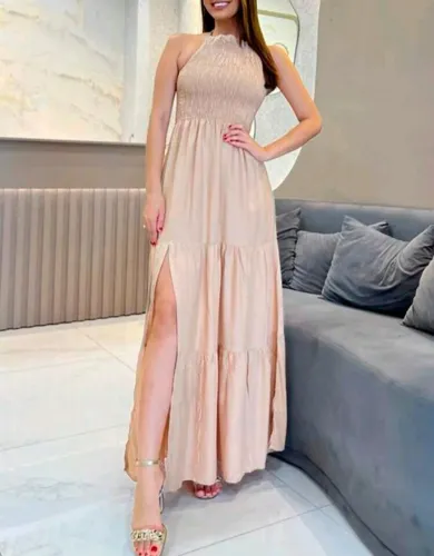 Vestido longo frente única Tam M Nude