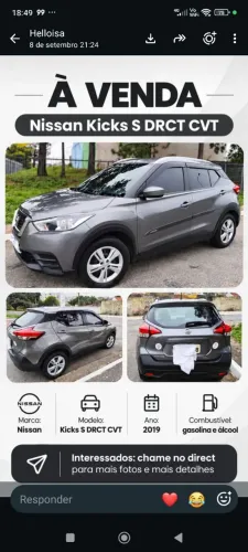 Nissan Kicks S Direct 1.6 16V Flex 5P Aut.(pcd) 2019