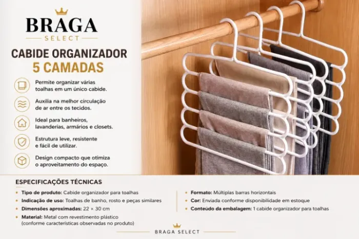 Cabide Organizador 5 Camadas | Economiza Espaço no Guarda-Roupa