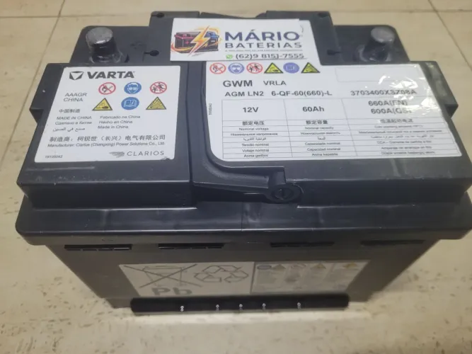 Bateria AGM VARTA 60 Ampéres, a melhor AGM do mercado. No Setor Leste VILA NOVA. 60 AGM<br>