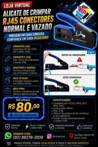 Alicate de Crimpar RJ45 - Para Conectores Normal e Vazado | Alta Precisão e Durabilidade!