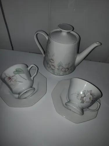 Bule 2 xícaras grandes de café antigas porcelana da chimit
