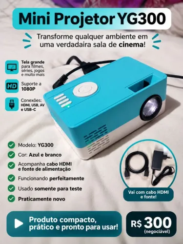 Mini Projetor YG300 - Azul e Branco